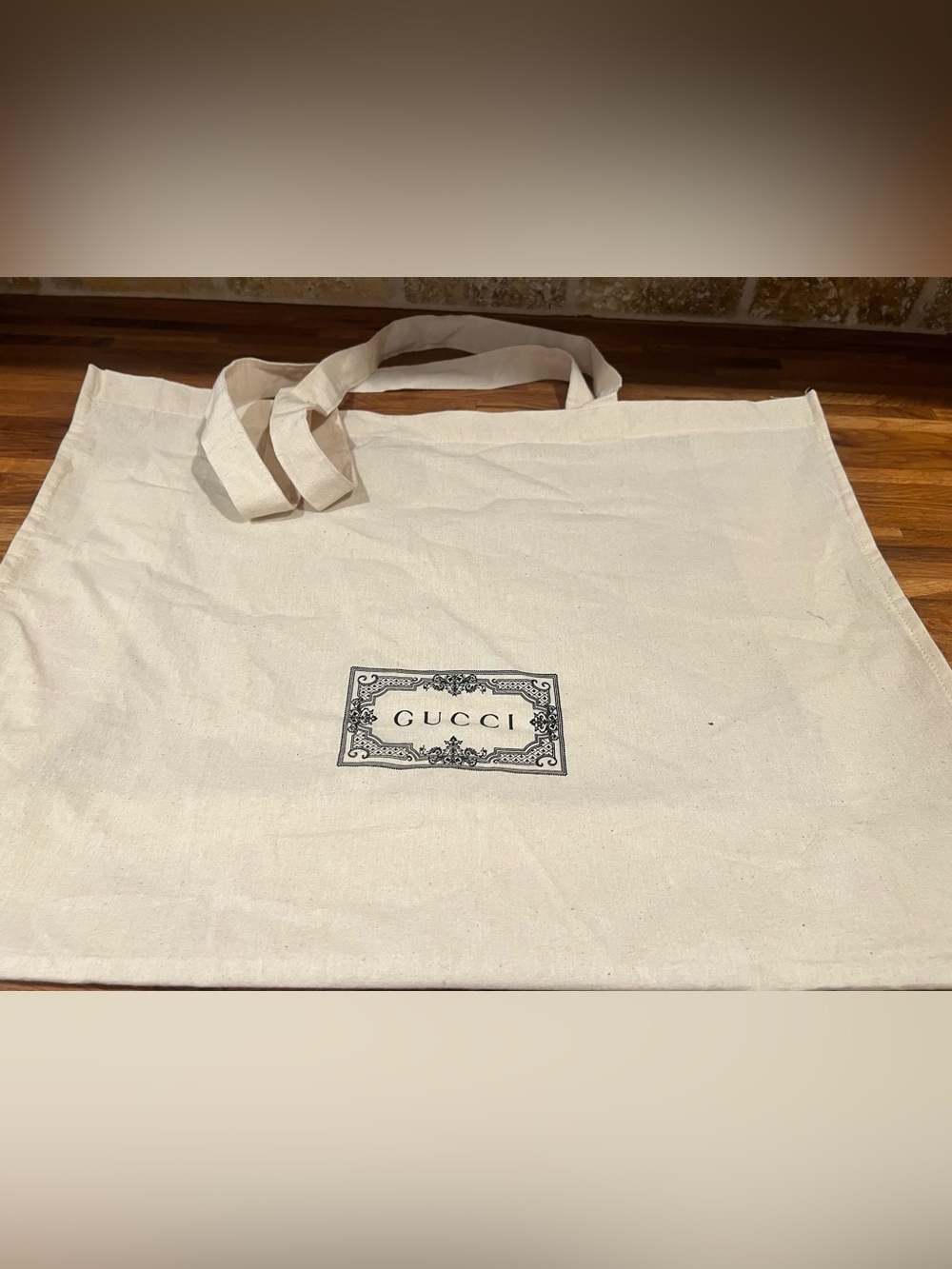 Gucci Natural Canvas Tote with Black Logo Print